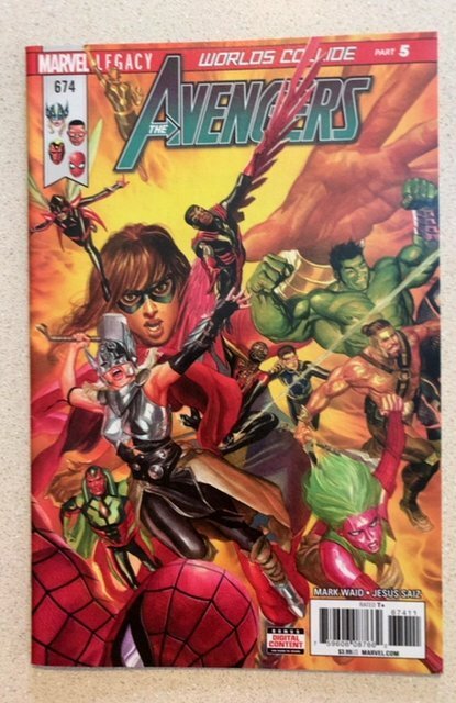 Avengers #674 (2018) Mark Waid Story Jesus Saiz Art Alex Ross Ms. Marvel Cover
