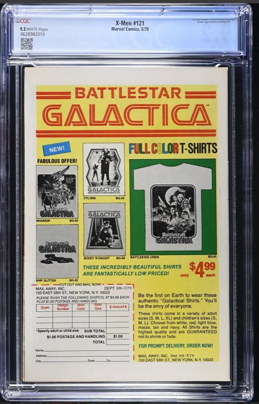 X-Men #121 WHITE Pages CGC 9.2 1st app Alpha Flight 1979 Marvel Comics  Bronze