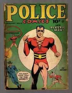 Police Comics # 15 VG- 1943 Quality Comics Plastic Man Comic Book The Spirit NE5