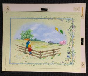 NATURE'S BLESSINGS Kids on Fence Flying Kites 14x11.5 Greeting Card Art #nn