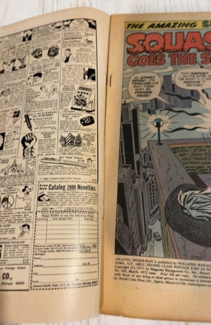 The Amazing Spider-Man #106 (1972)squash goes the spider fading lower front.