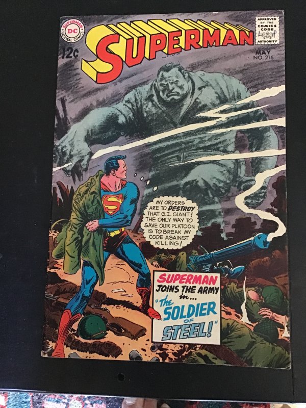 Superman #216 (1969) Soldier superman! Vietnam story! FN/VF Wytheville CERT! Wow