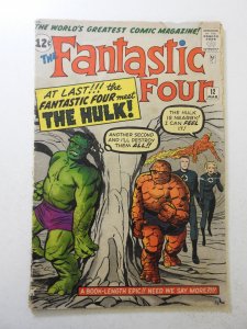 Fantastic Four #12 (1963) GD+ moisture stain, 1 1/2 in cumulative spine split