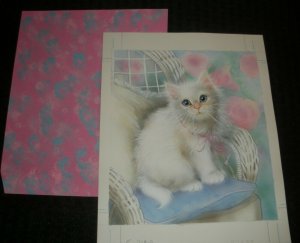 ADDRESS BOOK Cute White Kitten w/ Background 2pcs 8x10 Greeting Card Art #2102