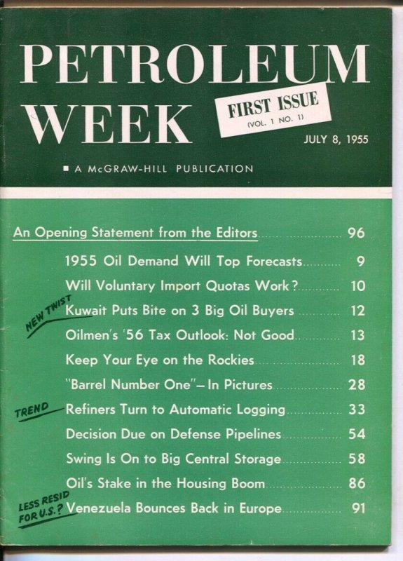 Petroleum Weekly #1 7/8/1955-McGraw-Hill-1st issue-historic oil business mag-...