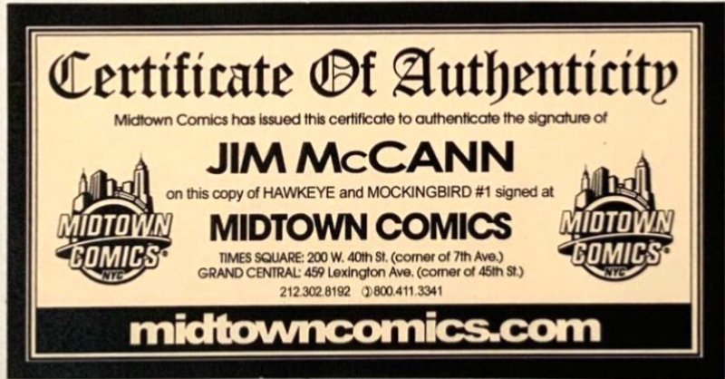 HAWKEYE & MOCKINGBIRD #1 (2010) MARKO DJURDJEVIC VARIANT SIGNED JIM McCANN W/COA