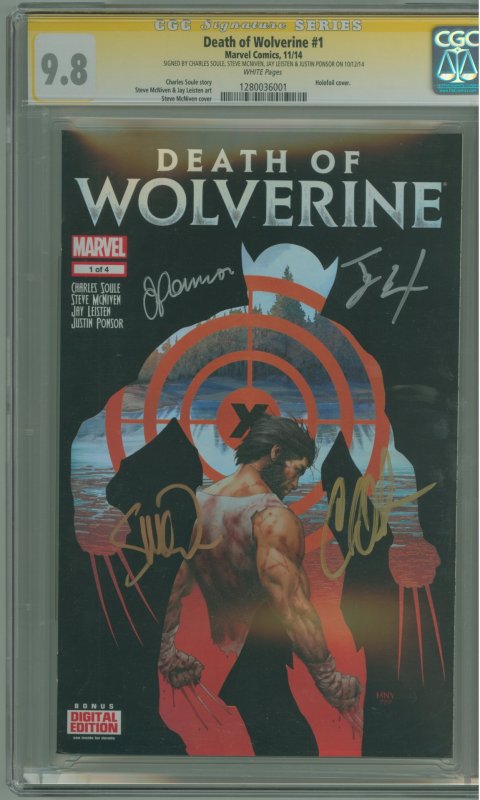 Death of Wolverine #1 (2014) CGC 9.8! Signed by McNiven, Leisten, & Ponsor!