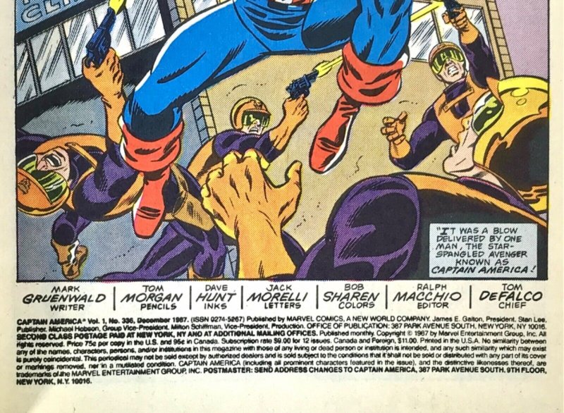 CAPTAIN AMERICA Comic # 336 — Where is Steve Rogers?  — 1987 Marvel Fine+ Cond 