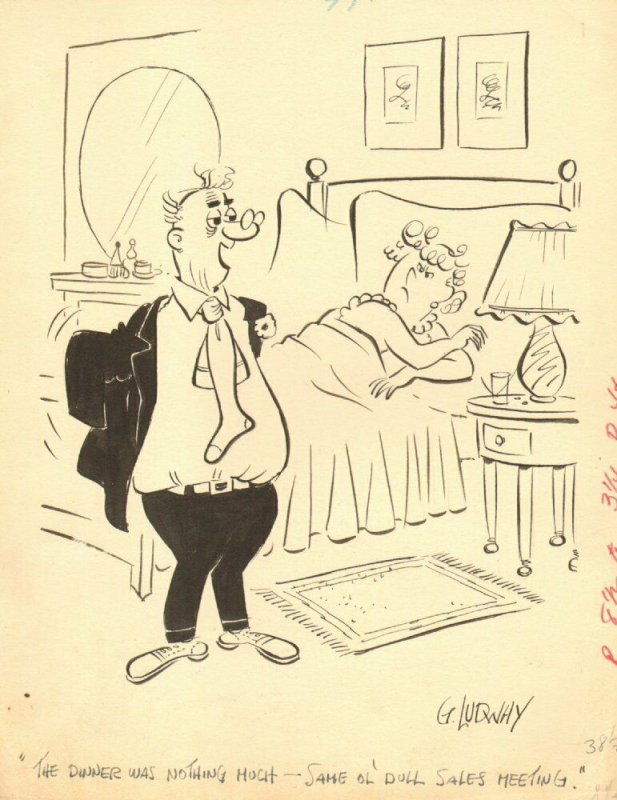 Cheating Husband w/ Stocking Gag - 1961 Humorama art by George Ludway