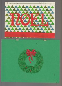 MERRY CHRISTMAS Noel Lettering with Wreath 2pcs 8x6 Greeting Card Art LOT of 2