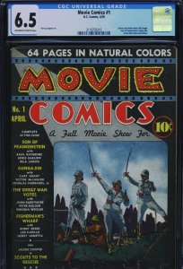 MOVIE COMICS #1 - CGC-6.5, OW-W - DC - Scarce - Son of Frankenstein - Golden Age
