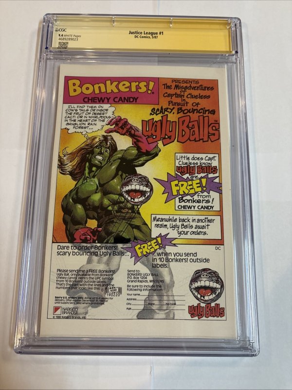 Justice League (1987) # 1 (CGC 9.4 SS) Signed Kevin Maguire • Story Giffen