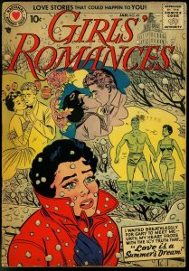 GIRLS' ROMANCES #49 1958-DC COMICS-SWIMSUIT & SNOWBALL  VG