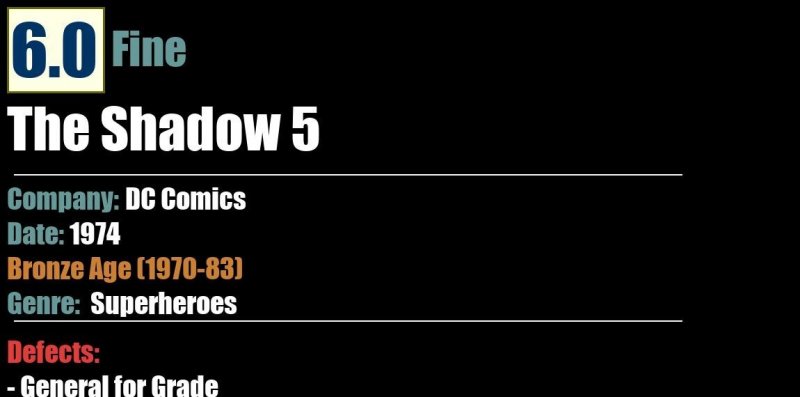 The Shadow 5 (1974) FN 6.0 Bronze Age DC Comics