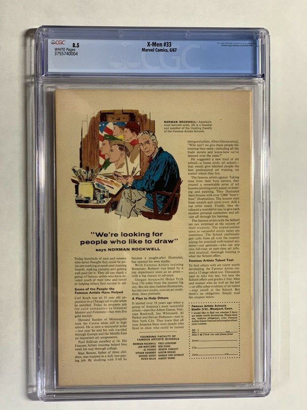 X-men 33 Cgc 8.5 White Pages Marvel Silver Age