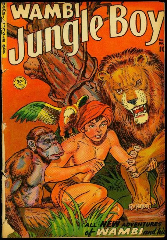 Wambi Jungle Boy #13 1951- Lion cover- Fiction House POOR