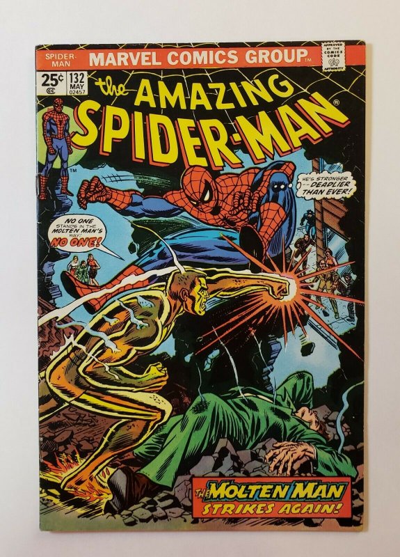 Amazing Spider-Man #132 FN/ VF Marvel Bronze Age 1974: Molten Man Strikes Again!