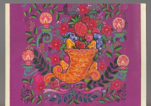 MERRY CHRISTMAS Cornucopia w/ Fruit & Candles 9.5x7 Greeting Card Art #CC13