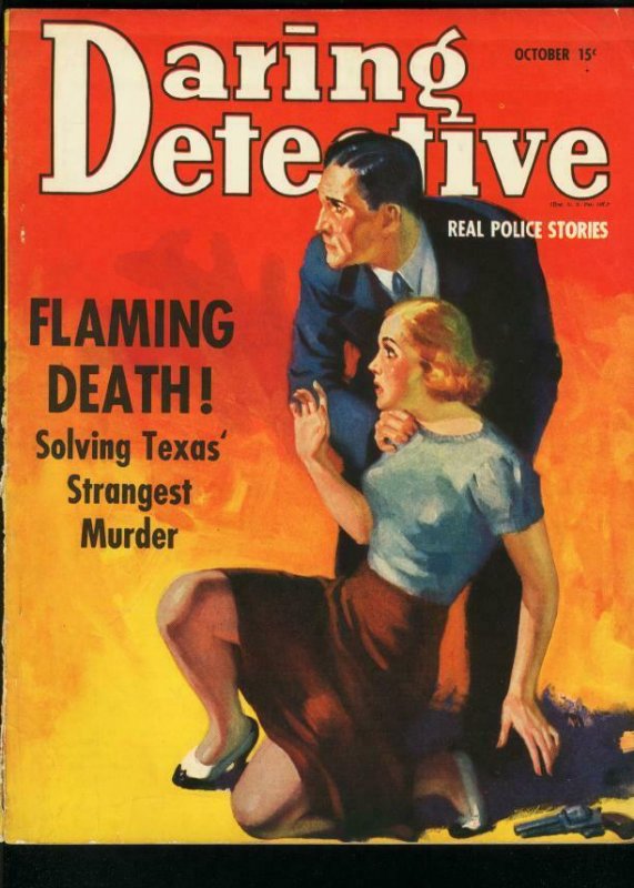 DARING DETECTIVE OCT 1938-TRUE CRIME-FLAMING DEATH-GOOD GIRL ART-GD G