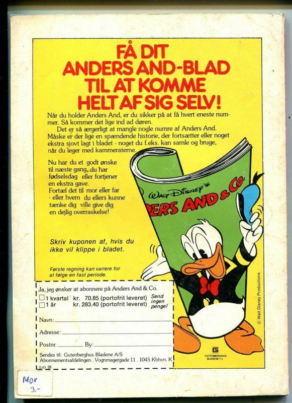 Onkel Joakim #26 1981-Disney-Danish-Uncle Scrooge-Carl Barks-Mickey Mouse-VG