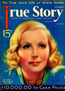 True Story 10/1933-MacFadden-Greta Garbo-Clark Gable-Mozert-pulp thrills-VF