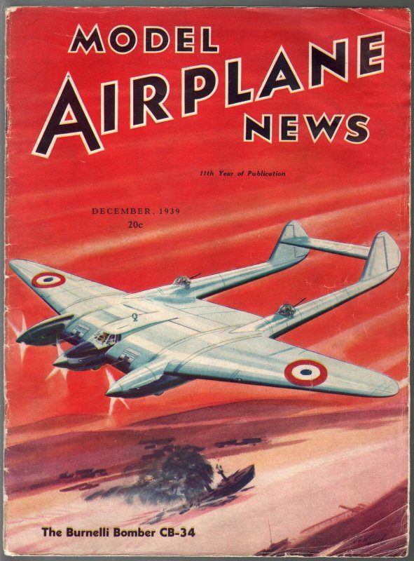 Model Airplane News 12/1939-Burnelli Bomber CB-34-WWII era-pix-diagrams-VG