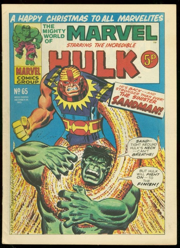 MIGHTY WORLD OF MARVEL #65 1973-HULK COVER-BRITISH VG