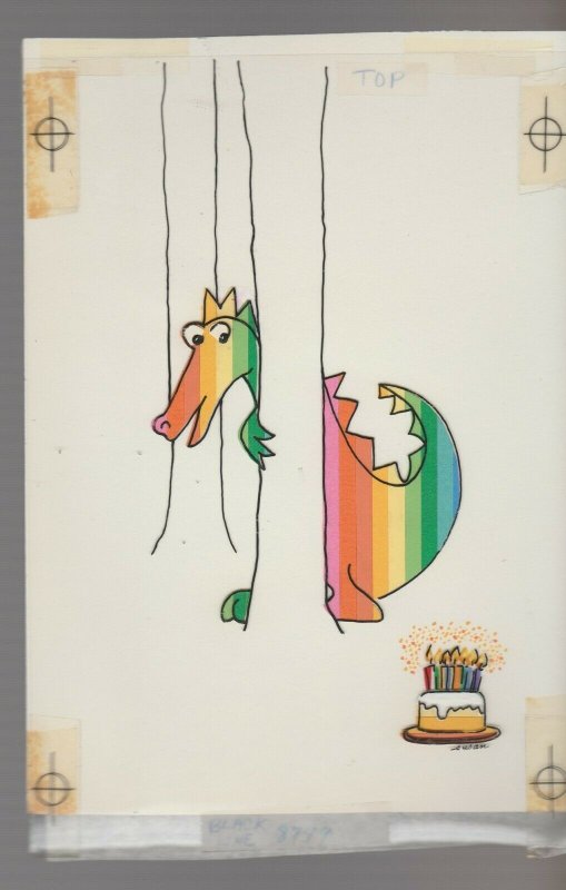 BIRTHDAY Cute Cartoon Rainbow Dragon Dinosaur 5.5x8 Greeting Card Art #B8779