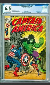 Captain America #110 CGC 6.5 (Marvel 1969) OWW Pages Iconic HULK cover STERANKO