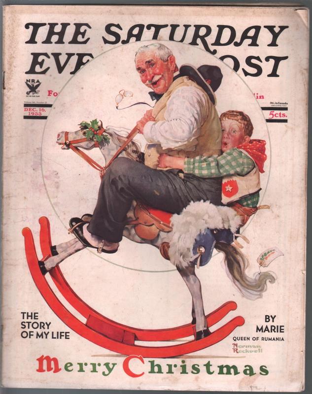 Saturday Evening Post  12/16/1933-Rockwell  Christmas cover-complete magazine-VG