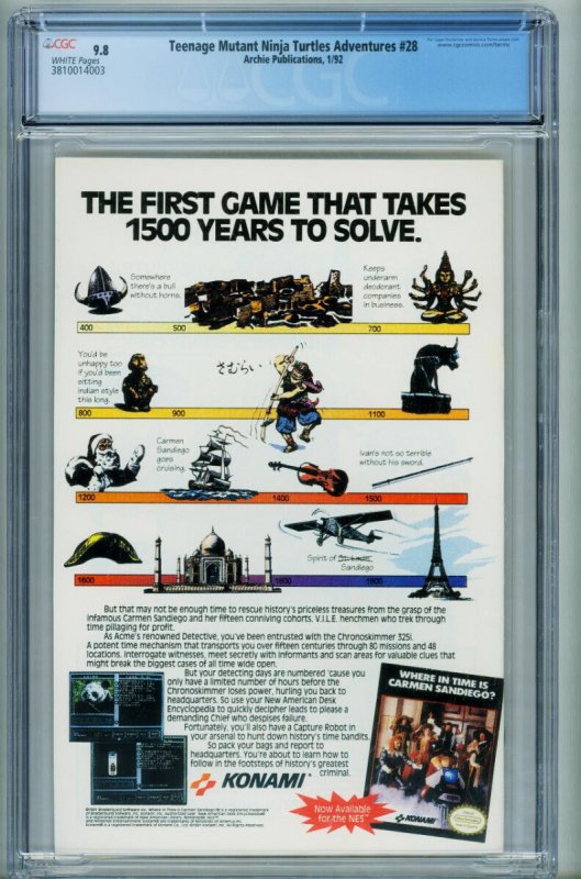 TEENAGE MUTANT NINJA TURTLES ADVENTURES #28 // CGC 9.8 // comic book // 1992 ...