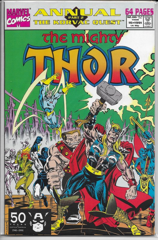 Thor   vol. 1  Annual #16 VG (Korvac Quest 2) 1991 DeFalco/Trimpe, Beta Ray Bill