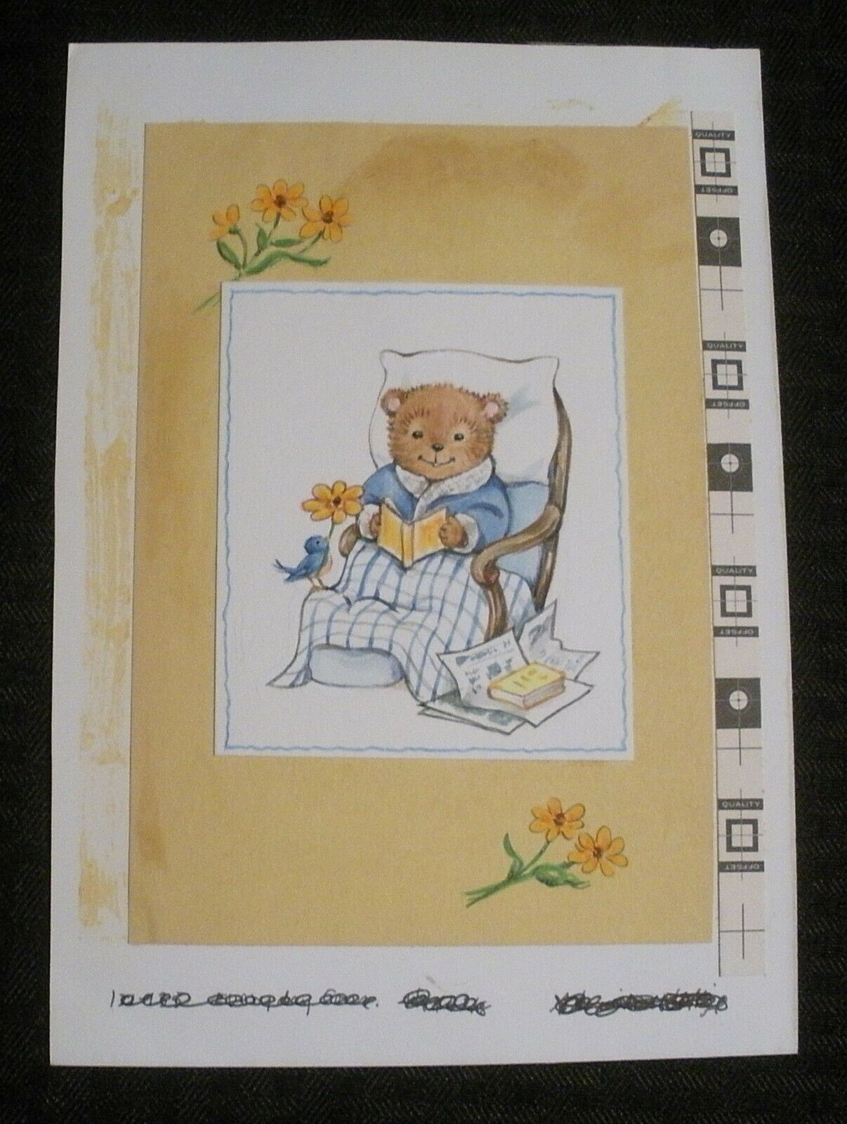 GET WELL SOON Cute Teddy bear Reading in Chair 6x8.5 Greeting Card Art  #9355