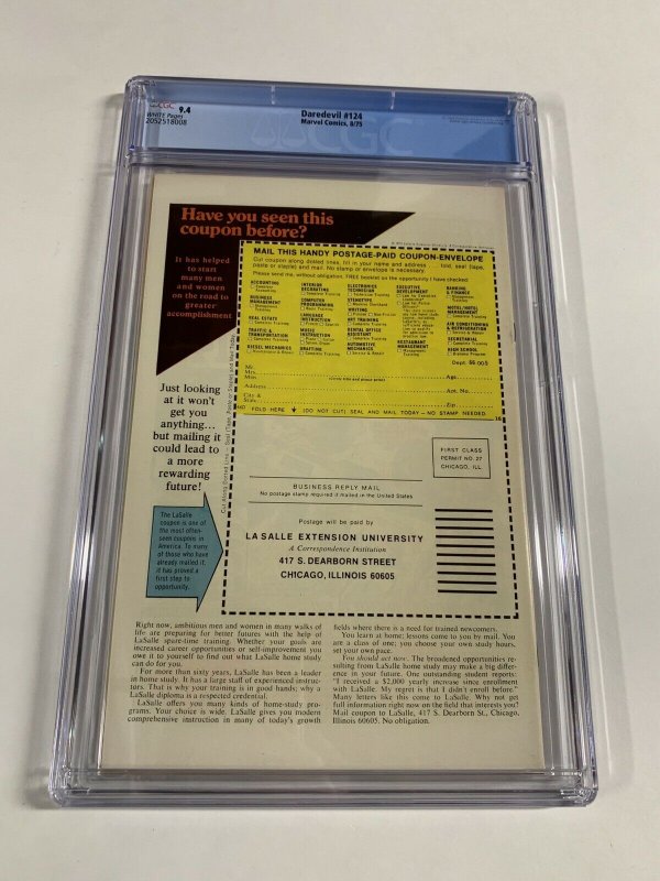 Daredevil 124 Cgc 9.4 White Pages Marvel Bronze Age
