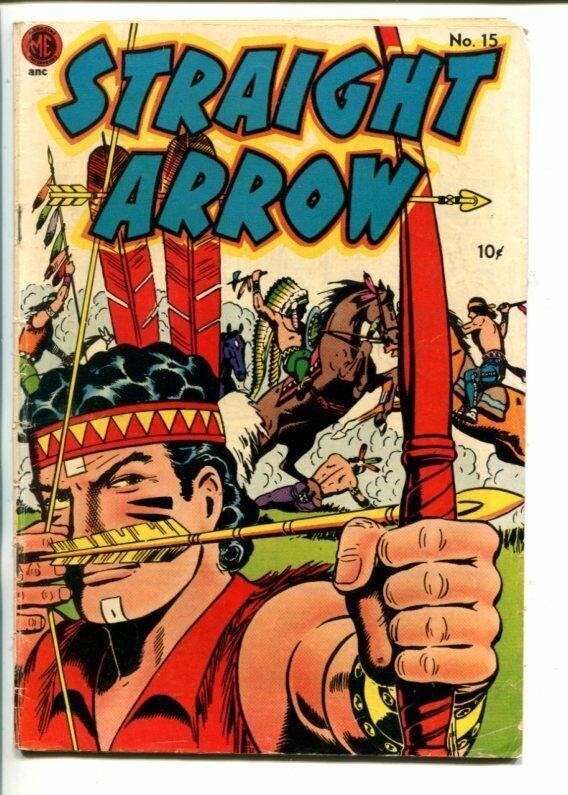 STRAIGHT ARROW  #15-1951-ME-INDIAN FIGHT COVER-FRED MEAGHER ART-vg