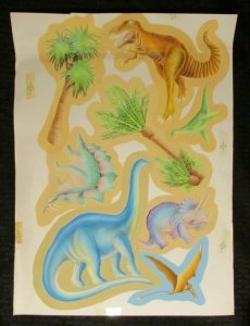 LARGE DINOSAUR STICKER ART w/ 7 Prod & Stats 13x17.5 Greeting Card Art #4008