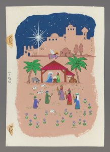 NATIVITY Bethlehem w Star Angel Shepherds & Wise Men 4.5x6 Greeting Card Art DD1