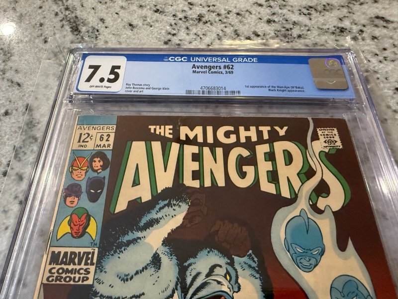 Avengers # 62 CGC Graded 7.5 Marvel Comic Book 1st Man-Ape M'Baku App 1969 JH28