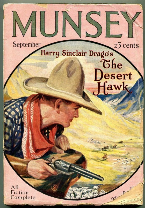 Munsey Pulp Magazine September 1927- The Desert Hawk- Great cowboy cover VG-