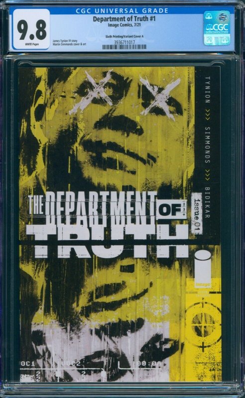 Department of Truth # 1 CGC 9.8 WP 6th Printing Yellow Cover Image 2021 Tynion