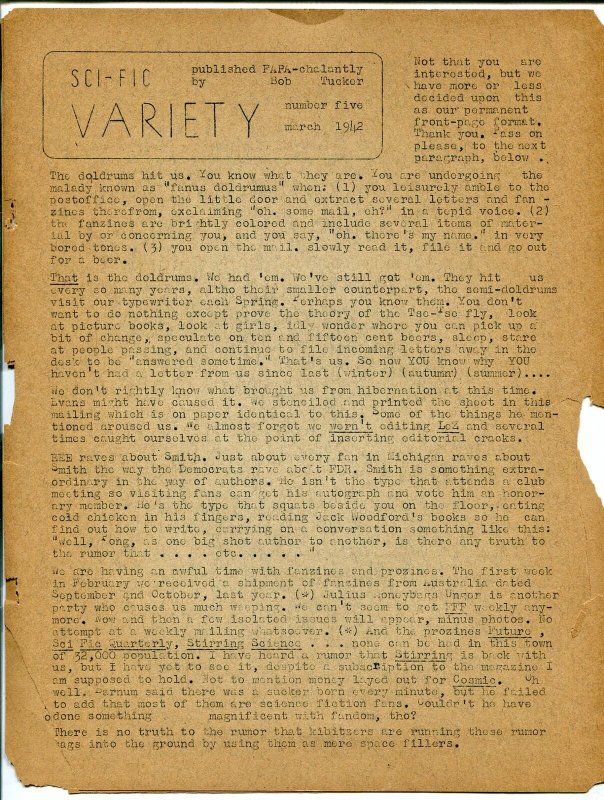 Sci-Fic Variety #5 1942-sci-fi fanzine newsletter-WWII-very rare-FR