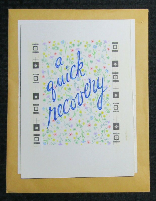 A QUICK RECOVERY Lettering with Flowers 7x9.5 Greeting Card Art #C9627