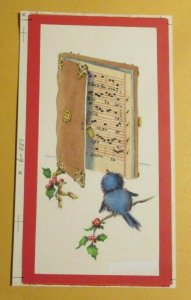 CHRISTMAS Bluebird on Branch w/ Songbook 6x10.5 Greeting Card Art FN 6.0 #1509