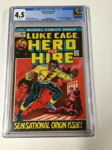 Hero For Hire Luke Cage 1 Cgc 4.5 White Pages Marvel Comics