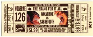 WOLVERINE vs SABRETOOTH Promo Ticket, NM, 1998, Brawl for it All, #126, Marvel