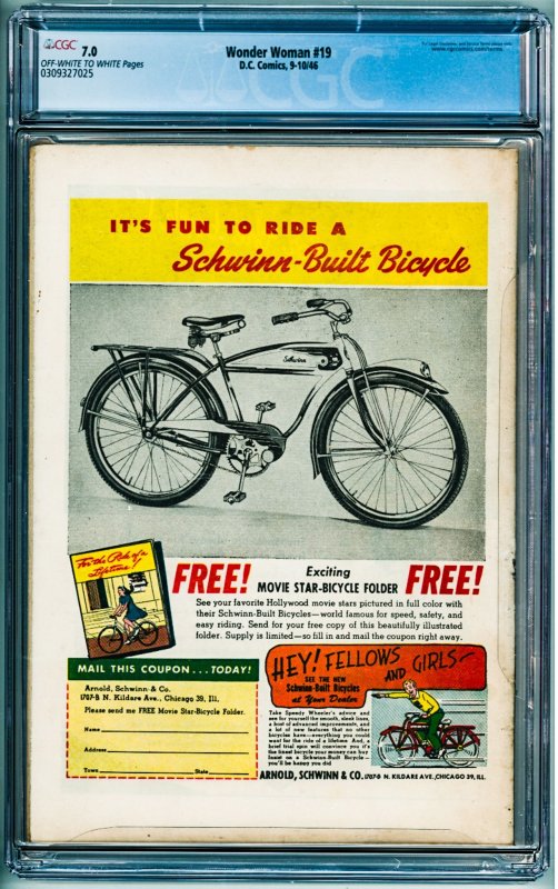 Wonder Woman #19 (1946) CGC Conserved 7.0 See desc