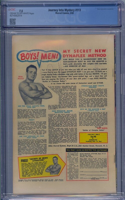 JOURNEY INTO MYSTERY #113 CGC 7.5 THOR ORIGIN LOKI GREY GARGOYLE JACK KIRBY