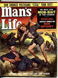 MAN'S LIFE 1/1962-Spicy Rebel soldier babe stabs Union soldier! Civil War