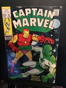 Captain Marvel #14 (1969) affordable grade key! Iron Man X over issue! VG Wow