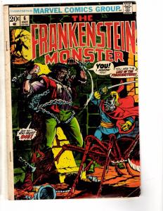 The Frankenstein Monster #6 VG Marvel Comic Book Horror Fear Scary Suspense J151